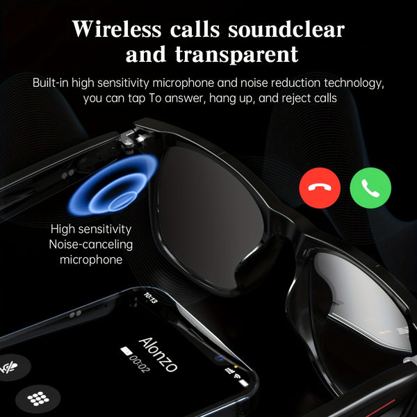 Xtech Audio Smart Glasses with Touch Control, AI Voice Assistant, Wireless Music Playback, Call Answering, Remote Camera, Built-in Microphone & High-Fidelity Speakers, USB Recharger