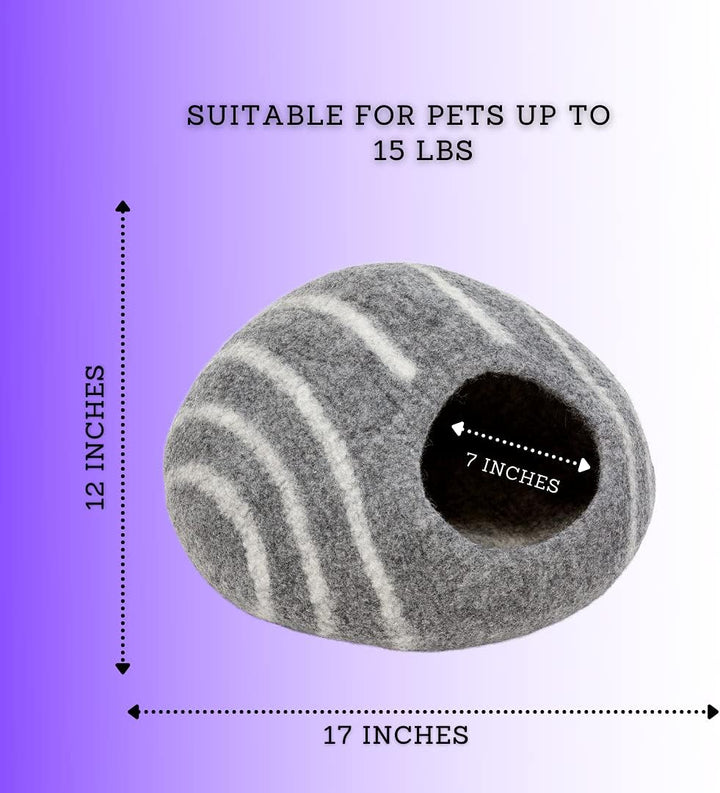 KOTE Cat Cave & Dog Cave | Enclosed Cat Bed | Cat Hideaway | Pod Kitten Bed | Grey Stripe