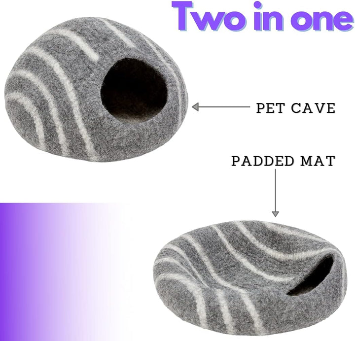 KOTE Cat Cave & Dog Cave | Enclosed Cat Bed | Cat Hideaway | Pod Kitten Bed | Grey Stripe