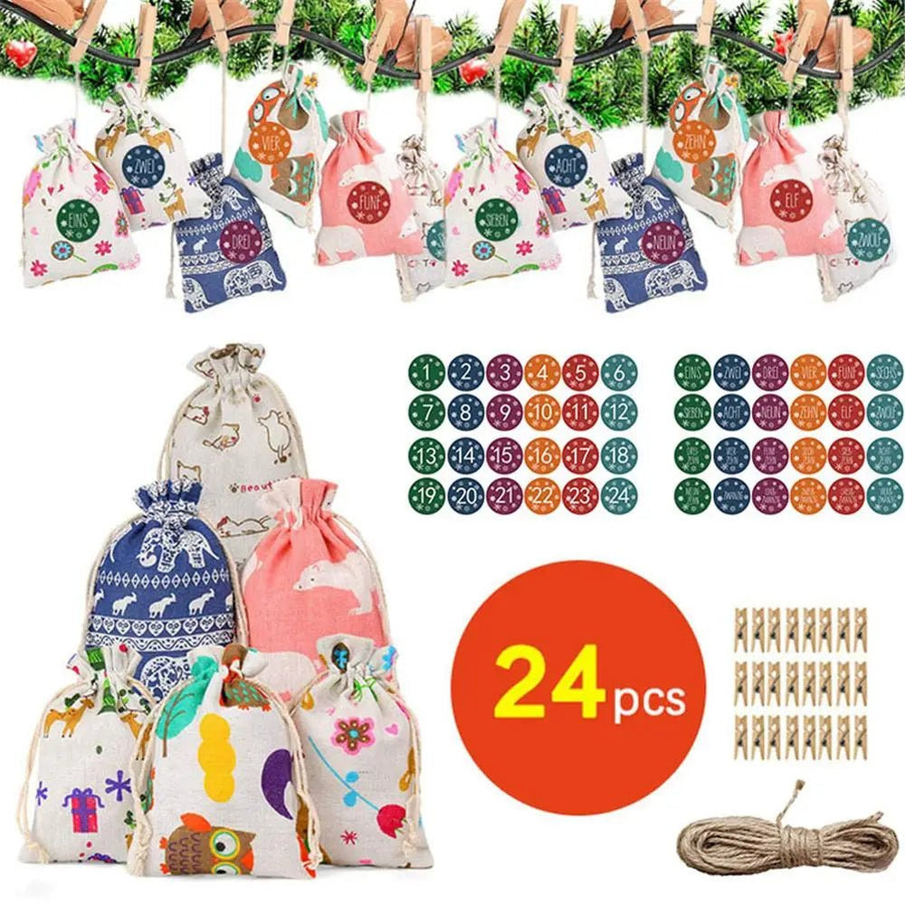 
                  
                    24 Days Christmas Advent Calendar Bagsadvent Calendar Gift Bags DIY Set Paper Stickers DIY Christmas Embellishments with Clips - Nook Nest Online Store
                  
                