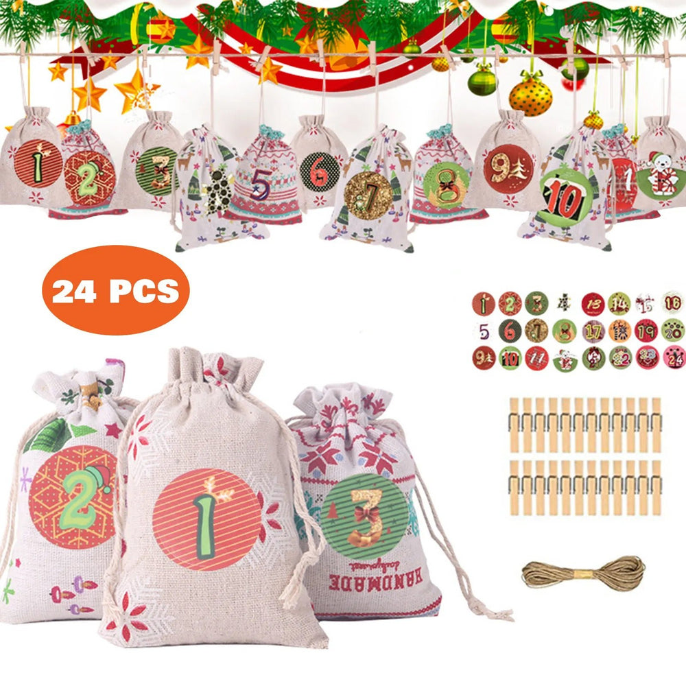 
                  
                    24 Days Christmas Advent Calendar Bagsadvent Calendar Gift Bags DIY Set Paper Stickers DIY Christmas Embellishments with Clips - Nook Nest Online Store
                  
                