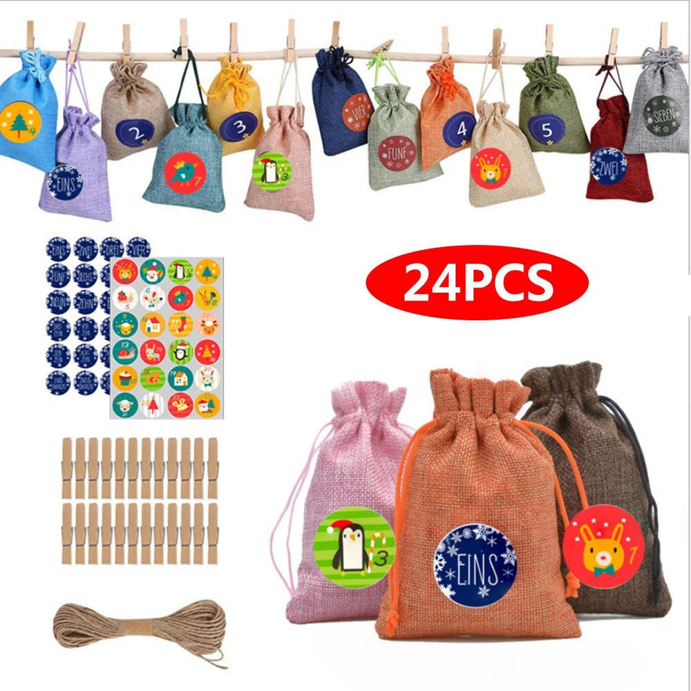 
                  
                    24 Days Christmas Advent Calendar Bagsadvent Calendar Gift Bags DIY Set Paper Stickers DIY Christmas Embellishments with Clips - Nook Nest Online Store
                  
                