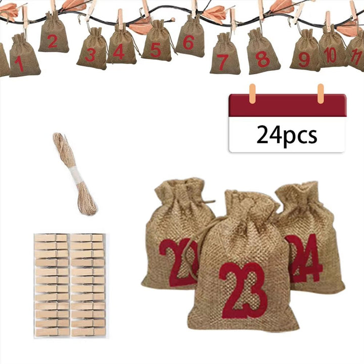 24 Days Christmas Advent Calendar Bagsadvent Calendar Gift Bags DIY Set Paper Stickers DIY Christmas Embellishments with Clips - Nook Nest Online Store