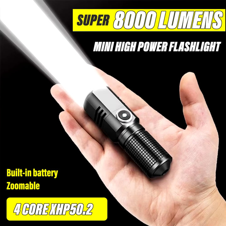 Super Bright MINI XHP50 LED Flashlight USB Torch Rechargeable Zoom Fishing Lantern Powerful 3 Lighting Mode Camping Lamp