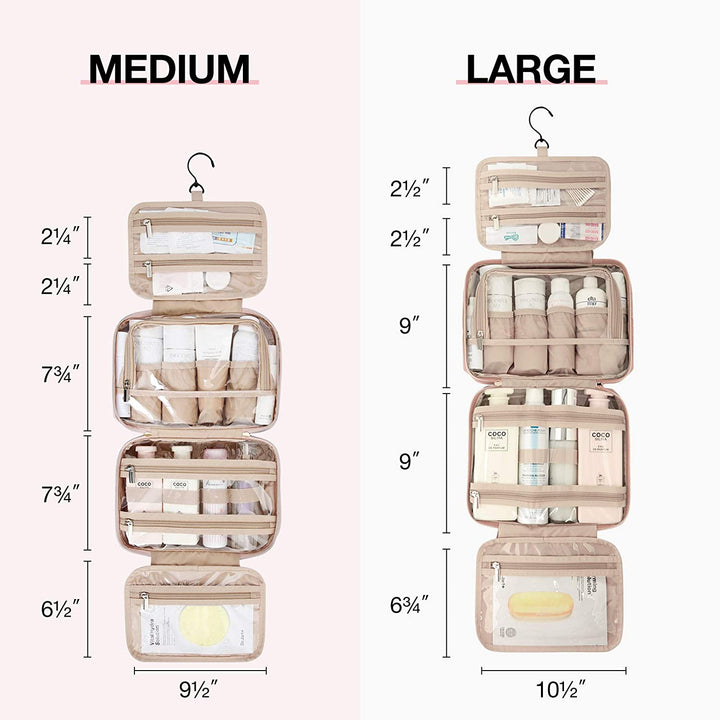 Toiletry Bag Hanging Travel Makeup Organizer with TSA Approved Transparent Cosmetic Bag Makeup Bag for Full Sized Toiletries, Large-Pink