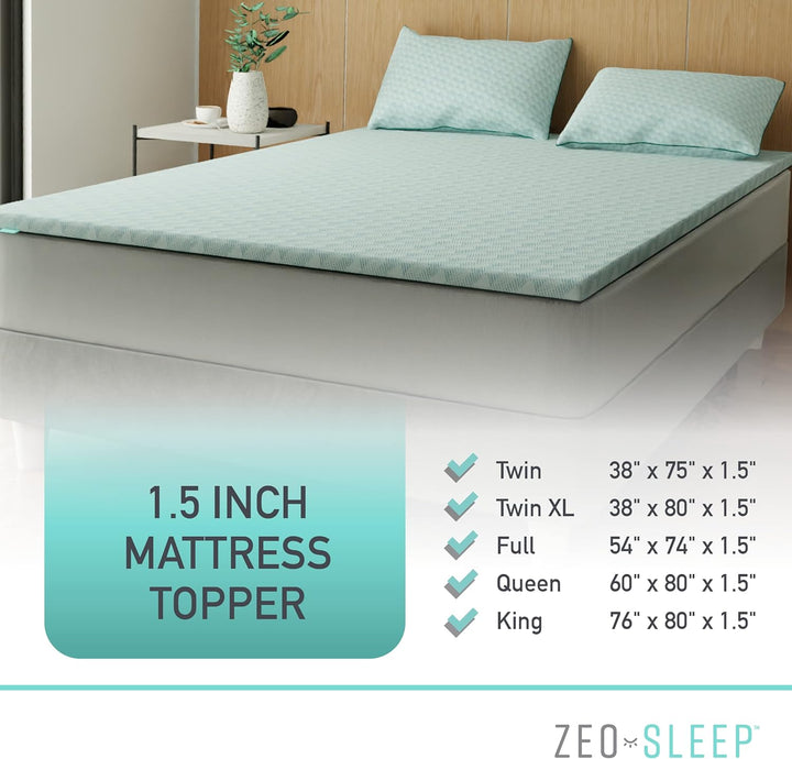 1.5-Inch Mattress Topper - Queen Size Memory Foam Mattress Topper - Balanced Support Mattress Topper for Back Discomfort 80 X 60 X 1.5 Inches