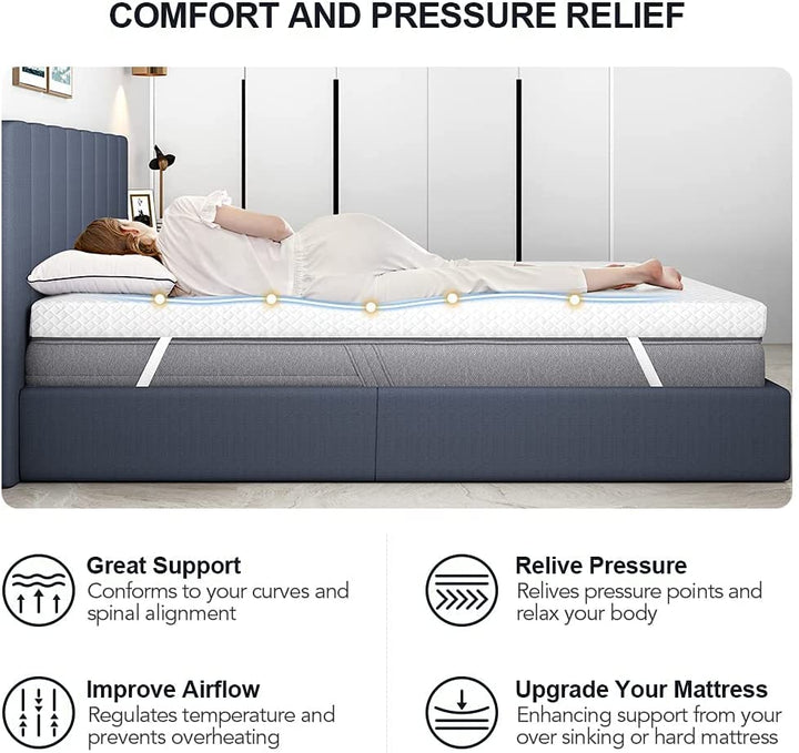 Twin XL Mattress Topper - Premium, Removable, 3 Inch Memory Foam with Adjustable Firmness, White