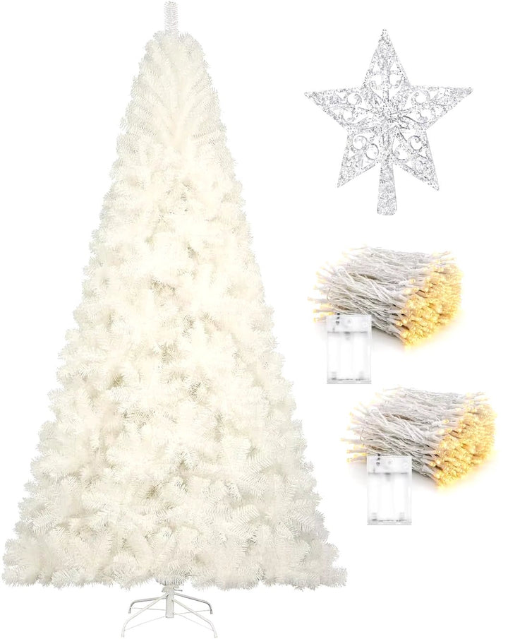 7.5Ft Black Christmas Tree,With 1,450 Tips - 1Pcs Treetop Star 3 Set 300 Led String Lights, Pencil Christmas Tree Decorations - Nook Nest Online Store