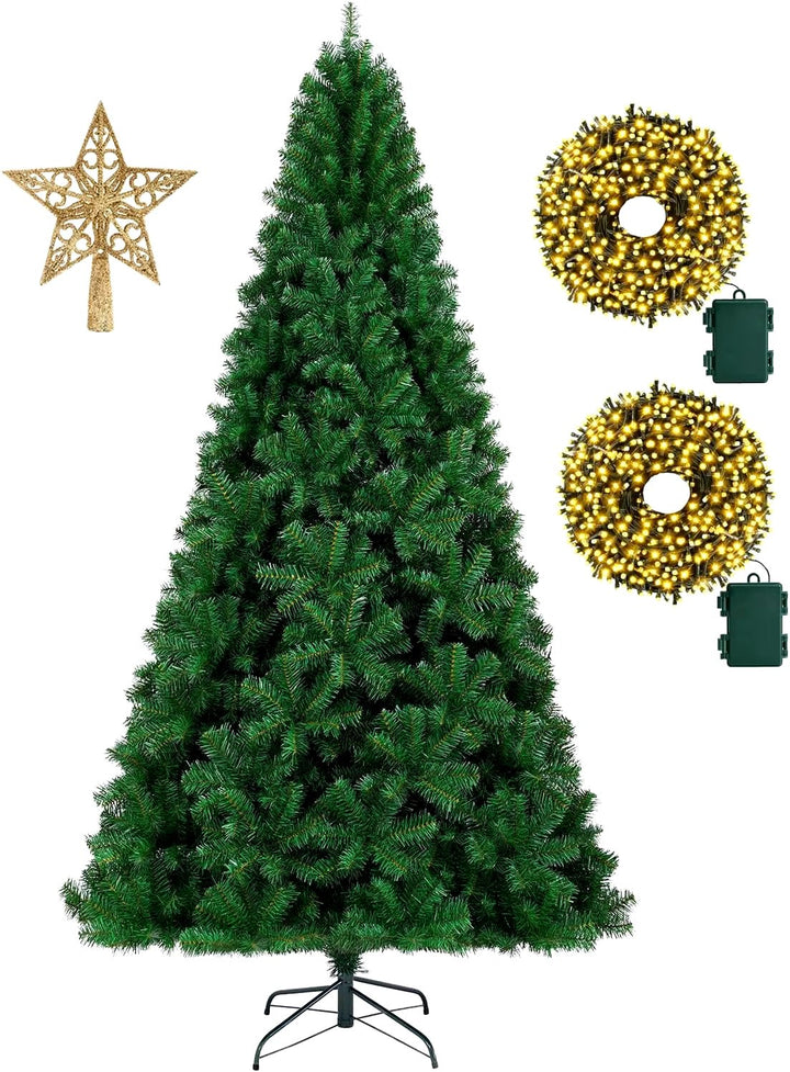 7.5Ft Black Christmas Tree,With 1,450 Tips - 1Pcs Treetop Star 3 Set 300 Led String Lights, Pencil Christmas Tree Decorations - Nook Nest Online Store