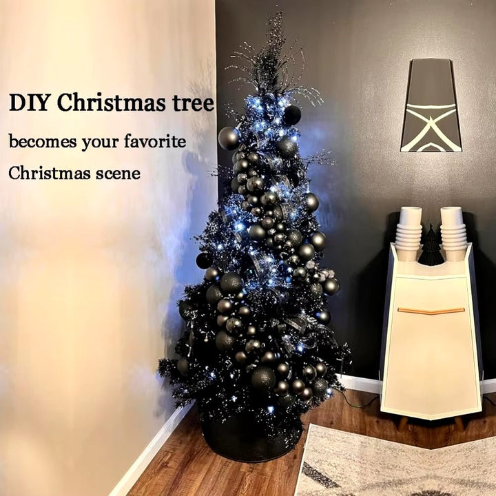 7.5Ft Black Christmas Tree,With 1,450 Tips - 1Pcs Treetop Star 3 Set 300 Led String Lights, Pencil Christmas Tree Decorations - Nook Nest Online Store