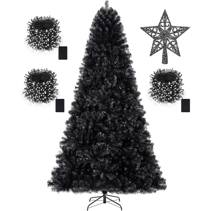 7.5Ft Black Christmas Tree,With 1,450 Tips - 1Pcs Treetop Star 3 Set 300 Led String Lights, Pencil Christmas Tree Decorations - Nook Nest Online Store