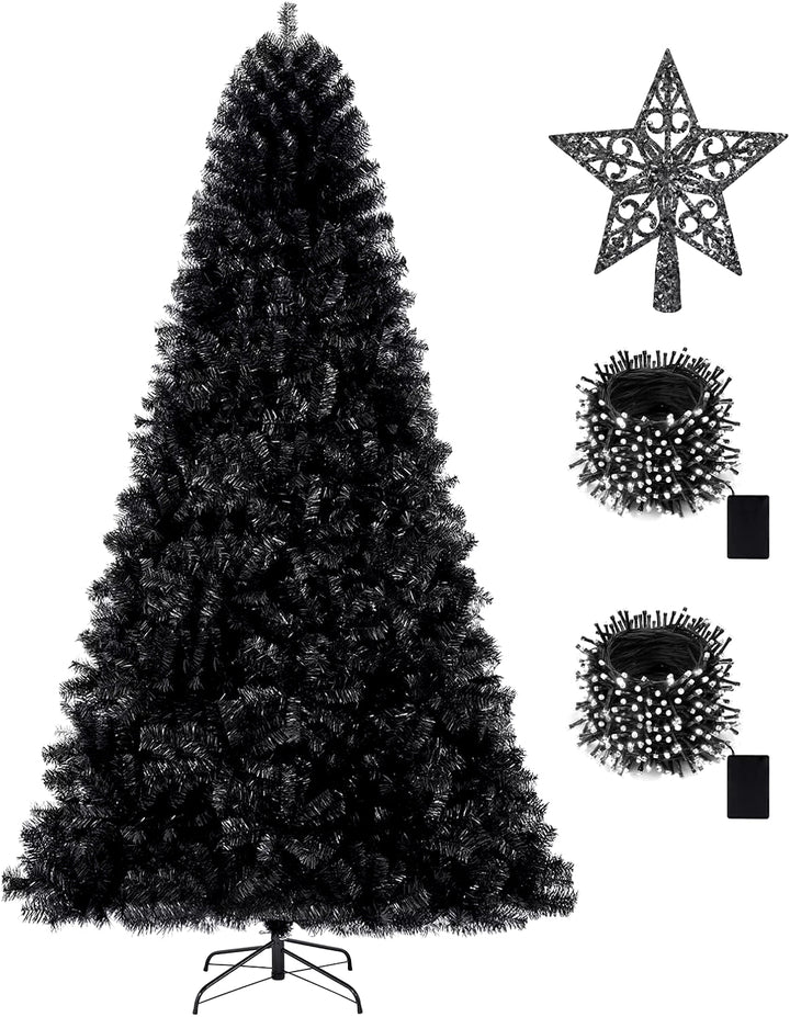 7.5Ft Black Christmas Tree,With 1,450 Tips - 1Pcs Treetop Star 3 Set 300 Led String Lights, Pencil Christmas Tree Decorations - Nook Nest Online Store