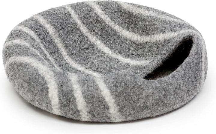 KOTE Cat Cave & Dog Cave | Enclosed Cat Bed | Cat Hideaway | Pod Kitten Bed | Grey Stripe