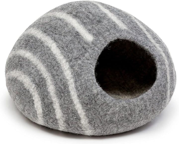 KOTE Cat Cave & Dog Cave | Enclosed Cat Bed | Cat Hideaway | Pod Kitten Bed | Grey Stripe