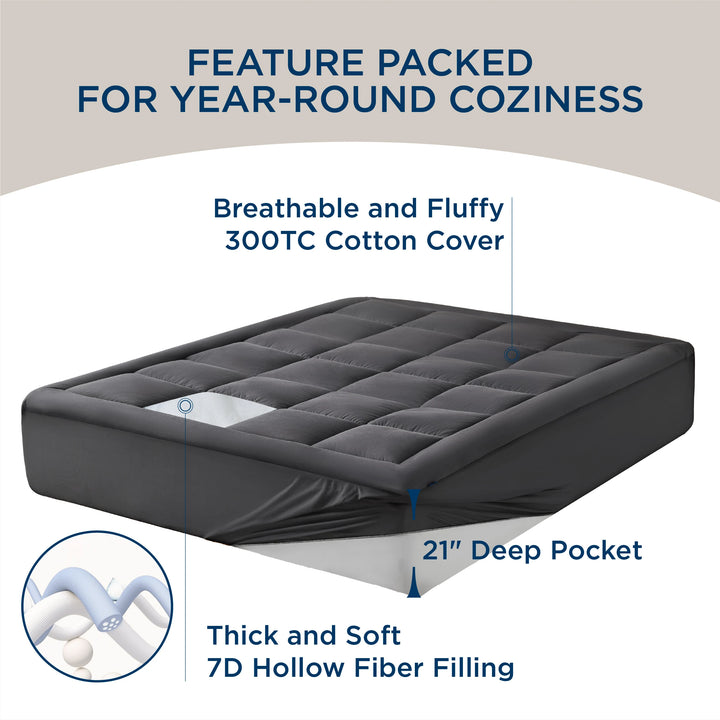 Mattress Pad - Breathable Cotton Mattress Topper, Quilted Fitted Mattress Cover with Deep Pocket Fits 8-21 Inch Mattress