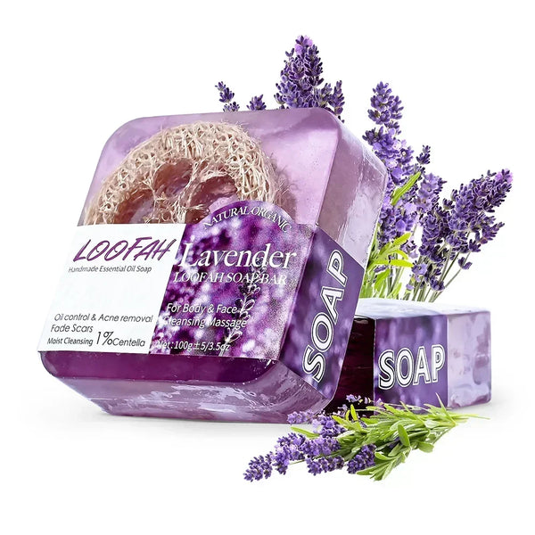 New Design 100g Kojic Acid Soap with Loofah Lemon Loofah Soap Handmade Essential Oil Soap Lavender Rose Turmeric Bath Bar