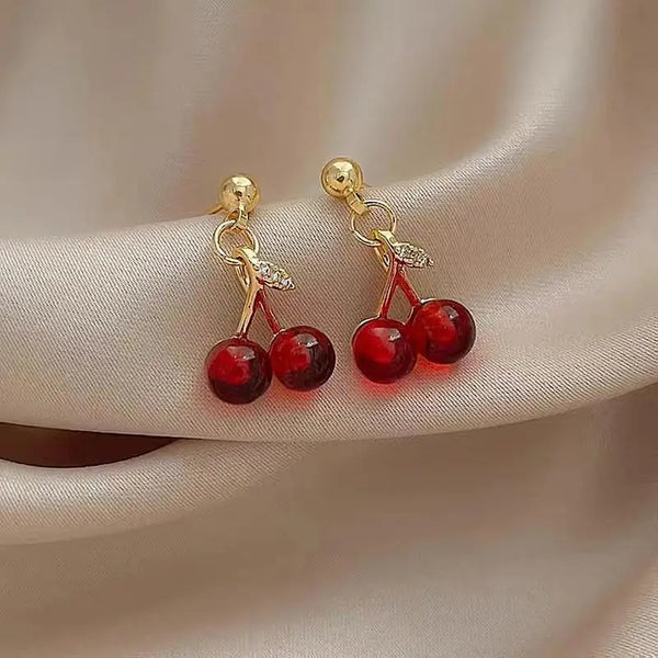 New Temperament Women Red Cherry Earrings Earrings Suitable for Women Personality Cute Office Party Earrings Charm Jewelry