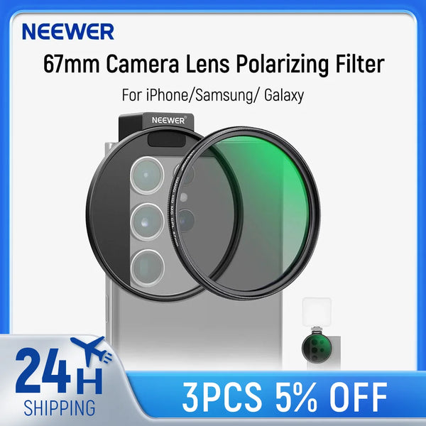 NEEWER CPL Filter for Phone, 67mm Camera Lens Polarizing Filter with Metal Cold Shoe Phone Clip Compatible with iPhone 15 Pro