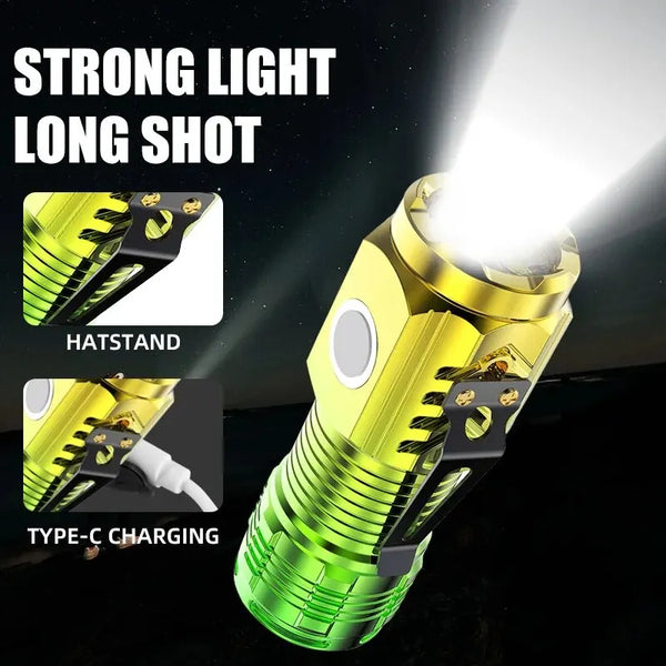 Strong LED Flashlight Super Bright Mini Portable Three-eye Monster Multi-function Magnet Charging Home Outdoor Portable Light