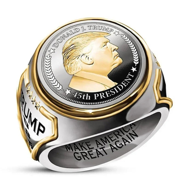 Hot-selling personalized US President Trump ring two-color European and American hip-hop Trump jewelry men