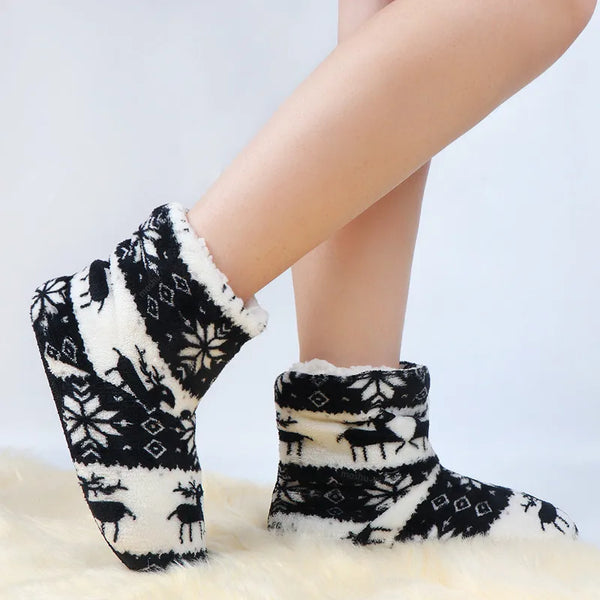 Winter Socks Shoes Woman Home Slippers Christmas Elk Indoor Shoes Warm Contton Slipper Plush Insole Anti-Skid Sole Shoes