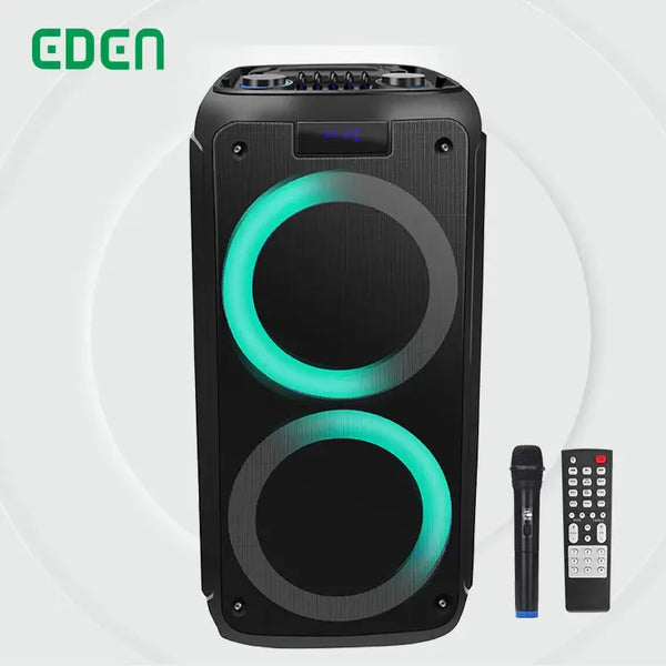 EDEN Stock BT Speaker Partybox TWS Dual 8 inch Wireless BT Karaoke Portable dj box Rechargeable LED Light Party Speaker