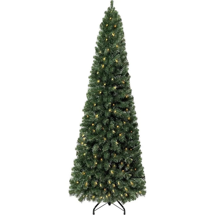 Artificial Christmas Tree with 1102 Branch Tips, 350 Warm Lights and Metal Stand 34" Wide Realistic Skinny Pencil Christmas Tree - Nook Nest Online Store