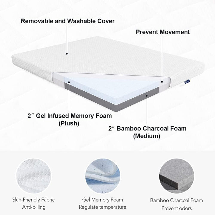 Twin XL Mattress Topper - Premium, Removable, 3 Inch Memory Foam with Adjustable Firmness, White