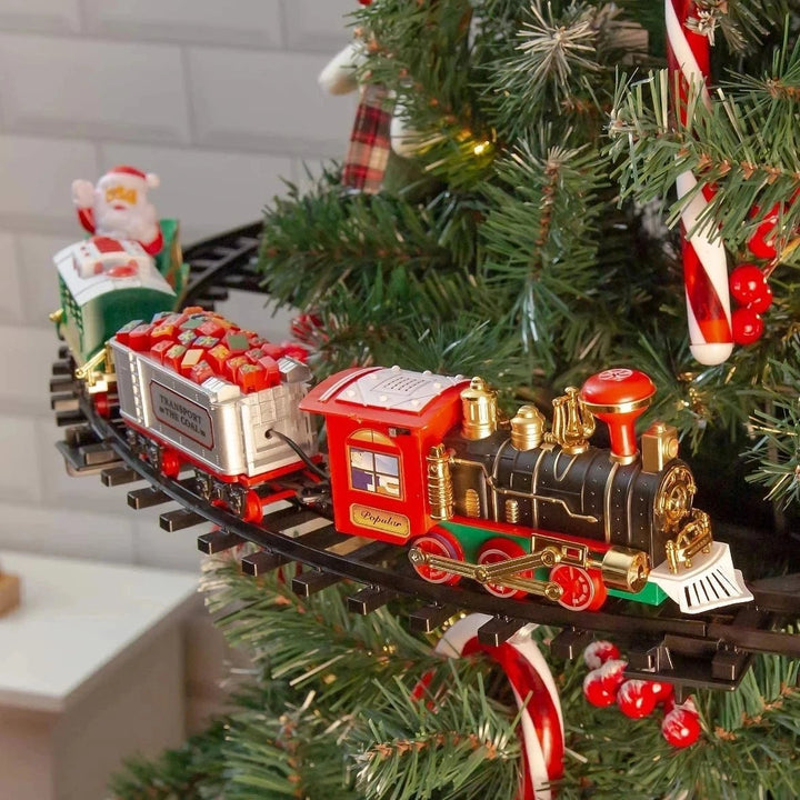 Battery Operate Railway Train with Sound&Light Railway Car Toys Christmas Train Tree Decoration Track Electric Toys for Kids - Nook Nest Online Store