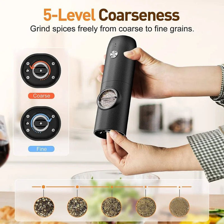 Electric Salt and Pepper Grinder Usb Rechargeable Eletric Pepper Mill with Adjustable Roughness Freshly Pepper Powder Grinder - Nook Nest Online Store