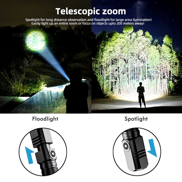 Super Bright MINI XHP50 LED Flashlight USB Torch Rechargeable Zoom Fishing Lantern Powerful 3 Lighting Mode Camping Lamp