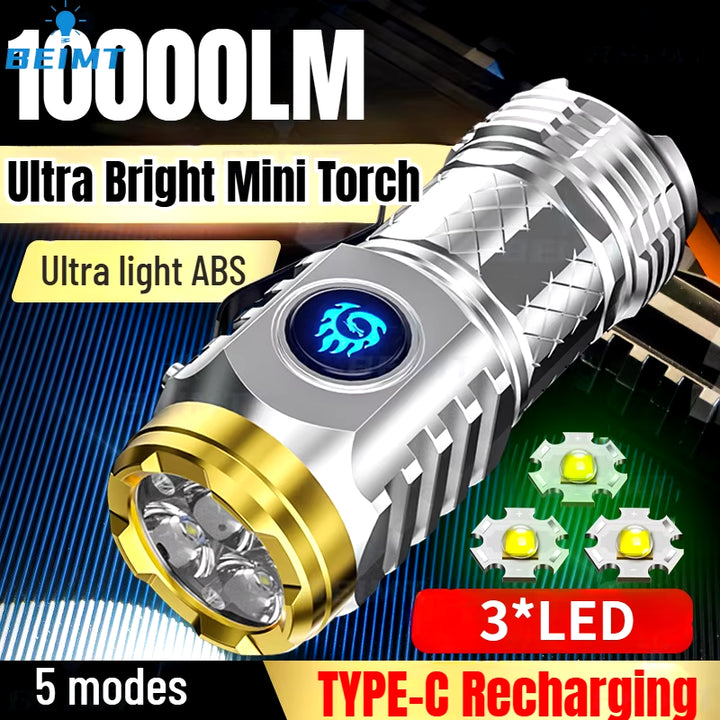 Mini 3*LED Strong Light Super Bright Torch Household Repeatedly Charging the Battery Outdoor Portable Long-Range Flashlight