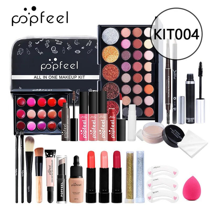 POPFEEL Makeup Full Kit Female Make up Set Eye Shadow Eyeshadow Palette Lip Gloss Mascara Eyeliner Brushes Bag Make - Up for Women - Nook Nest Online Store