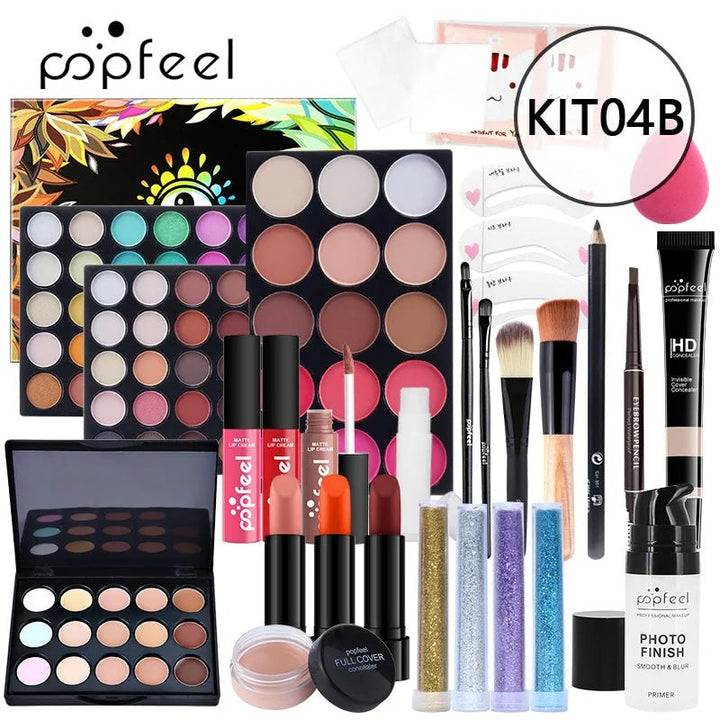 POPFEEL Makeup Full Kit Female Make up Set Eye Shadow Eyeshadow Palette Lip Gloss Mascara Eyeliner Brushes Bag Make - Up for Women - Nook Nest Online Store