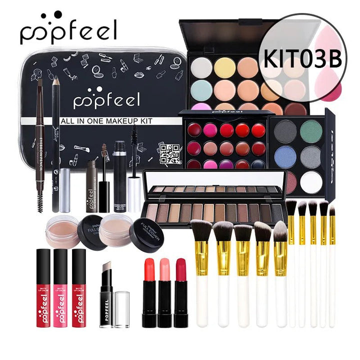 POPFEEL Makeup Full Kit Female Make up Set Eye Shadow Eyeshadow Palette Lip Gloss Mascara Eyeliner Brushes Bag Make - Up for Women - Nook Nest Online Store