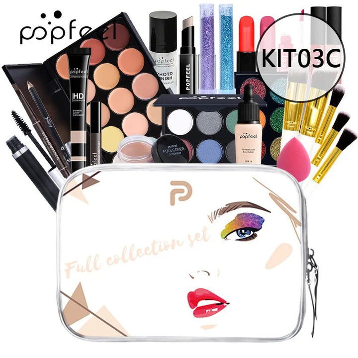 POPFEEL Makeup Full Kit Female Make up Set Eye Shadow Eyeshadow Palette Lip Gloss Mascara Eyeliner Brushes Bag Make - Up for Women - Nook Nest Online Store