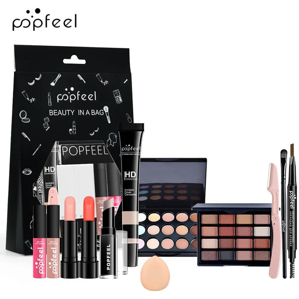 POPFEEL Makeup Full Kit Female Make up Set Eye Shadow Eyeshadow Palette Lip Gloss Mascara Eyeliner Brushes Bag Make - Up for Women - Nook Nest Online Store