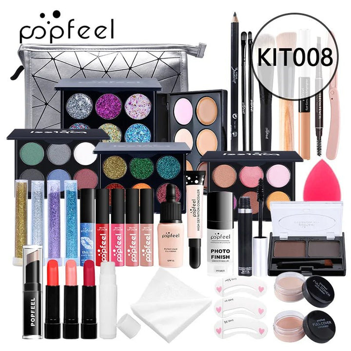 POPFEEL Makeup Full Kit Female Make up Set Eye Shadow Eyeshadow Palette Lip Gloss Mascara Eyeliner Brushes Bag Make - Up for Women - Nook Nest Online Store