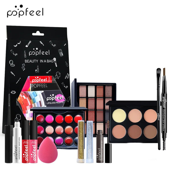 POPFEEL Makeup Full Kit Female Make up Set Eye Shadow Eyeshadow Palette Lip Gloss Mascara Eyeliner Brushes Bag Make - Up for Women - Nook Nest Online Store