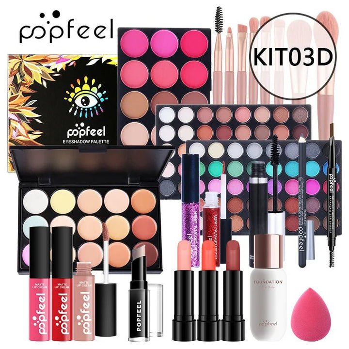 POPFEEL Makeup Full Kit Female Make up Set Eye Shadow Eyeshadow Palette Lip Gloss Mascara Eyeliner Brushes Bag Make - Up for Women - Nook Nest Online Store