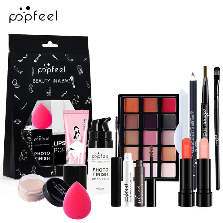 POPFEEL Makeup Full Kit Female Make up Set Eye Shadow Eyeshadow Palette Lip Gloss Mascara Eyeliner Brushes Bag Make - Up for Women - Nook Nest Online Store