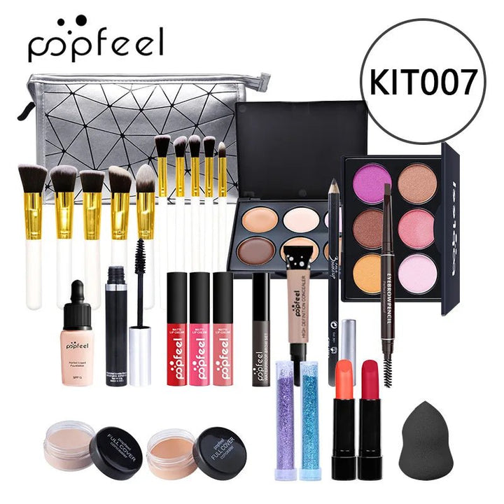 POPFEEL Makeup Full Kit Female Make up Set Eye Shadow Eyeshadow Palette Lip Gloss Mascara Eyeliner Brushes Bag Make - Up for Women - Nook Nest Online Store