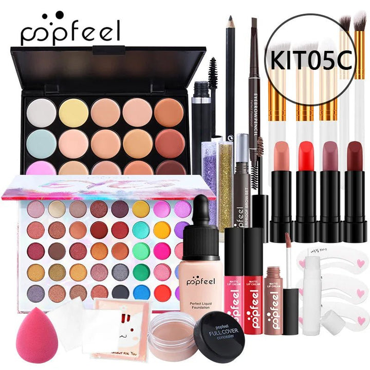 POPFEEL Makeup Full Kit Female Make up Set Eye Shadow Eyeshadow Palette Lip Gloss Mascara Eyeliner Brushes Bag Make - Up for Women - Nook Nest Online Store