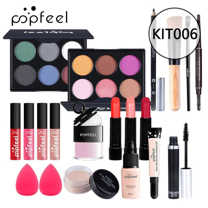 POPFEEL Makeup Full Kit Female Make up Set Eye Shadow Eyeshadow Palette Lip Gloss Mascara Eyeliner Brushes Bag Make - Up for Women - Nook Nest Online Store