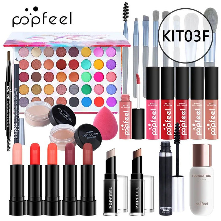 POPFEEL Makeup Full Kit Female Make up Set Eye Shadow Eyeshadow Palette Lip Gloss Mascara Eyeliner Brushes Bag Make - Up for Women - Nook Nest Online Store