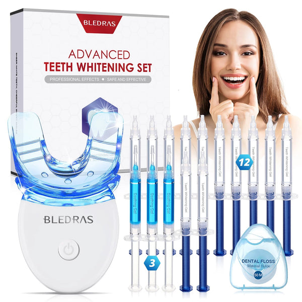 Teeth Whitening Kit with Blue Light, Professional Teeth Whitener with 12 Whitening Gel, 3 Soothing Gel, Mouth Tray, 15 Minutes Effective Home Tooth Whitening - Nook Nest Online Store