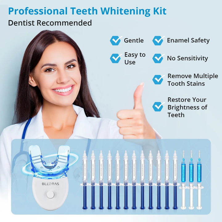 Teeth Whitening Kit with Blue Light, Professional Teeth Whitener with 12 Whitening Gel, 3 Soothing Gel, Mouth Tray, 15 Minutes Effective Home Tooth Whitening - Nook Nest Online Store